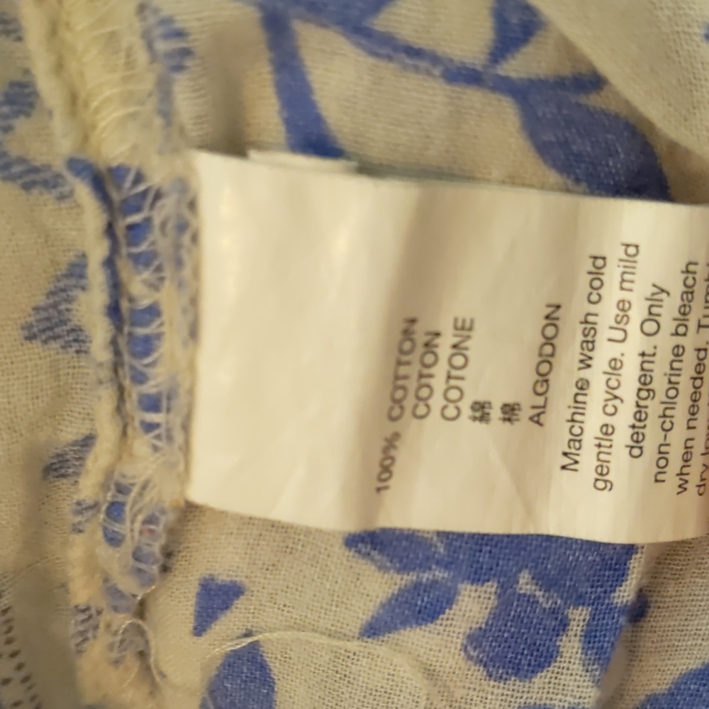 GAP Blue and White Floral Cotton Blouse Boho Farm 60's L - Picture 6 of 6